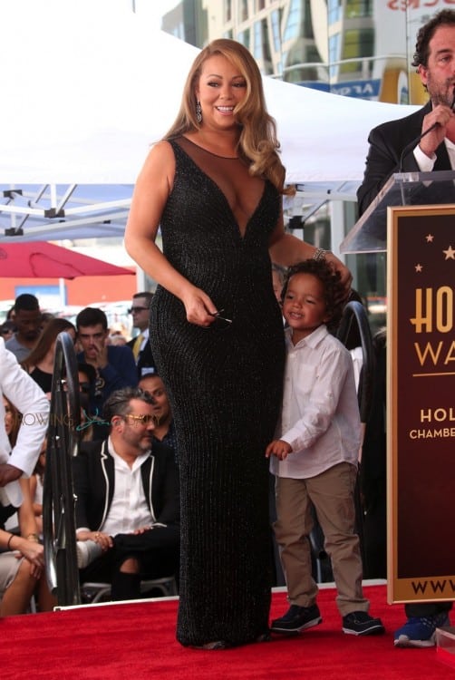 Moroccan Cannon holds on to his mom Mariah Carey @ her Hollywood Walk of Fame Ceremony