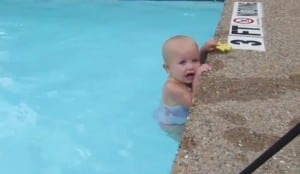 16 month old Baby Elizabeth swims the length of the pool