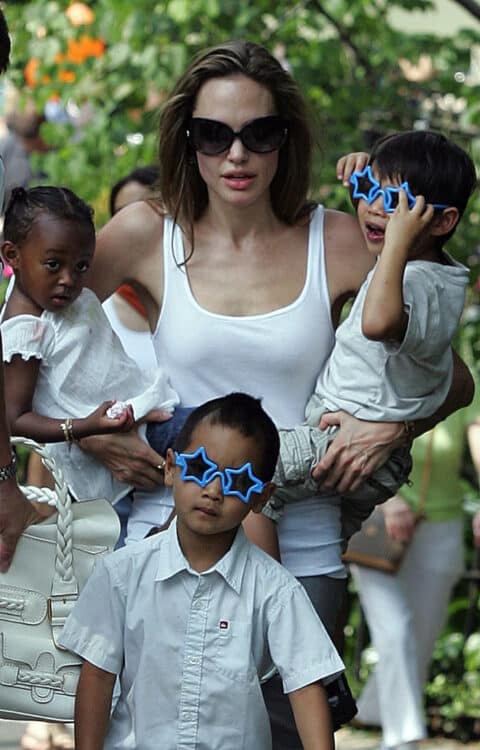 Angelina Jolie, Maddox Jolie-Pitt, Pax Jolie-Pitt, Zahara Jolie in central park nyc