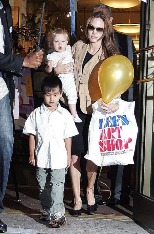 Angelina Jolie seen leaving Lee's Art Shop in Midtown, NYC with Shiloh and Maddox.