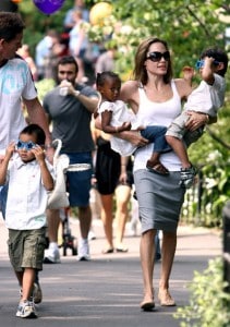 Angelina with Zahara, Pax and Maddox in Central Park