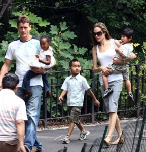 Angelina with Zahara, Pax and Maddox in Central Park