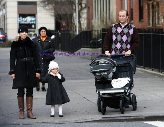 Elisabeth and Tim Hasselbeck out with kids Grace and taylor in NYC