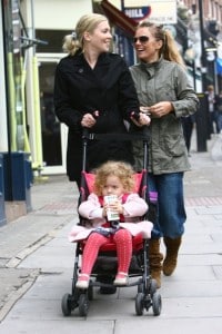 Spice Girl Geri Halliwell shares a laugh with her nanny as they take Bluebell on a shopping trip in Hampstead, London