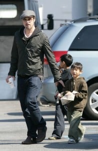 Pax & Maddox with dad Brad Pitt on long island