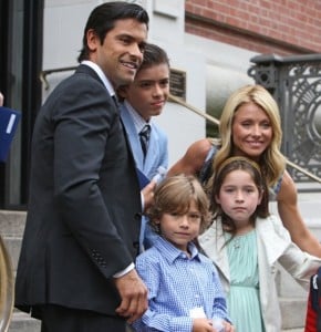 Mark Consuelos and Kelly Ripa with children Lola, Michael and Joaquin