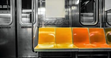 inside of a NYC subway train