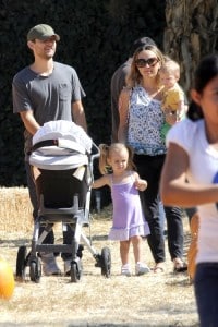 Tobey Maguire and wife Jennifer Meyer with kids Ruby and Otis at Mr
