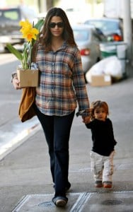 Pregnant Camila Alves stocks up on flowers with son Levi