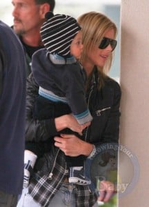 Elin Nordegrin carries her son Charlie