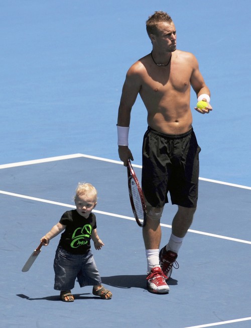 Just Like Dad!  Lleyton Hewitt and Son Practice Before Australian Open