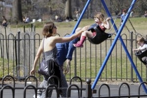 Maggie Gyllenhaal and daughter Ramona at the park
