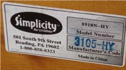 Recalled Simplicity Cribs Serial Number Panel Alternative View