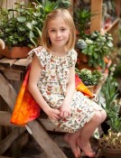 Butterfly dress with detachable butterfly wings, cream with orange and pink cape