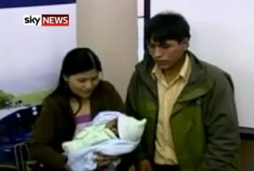 The new parents and their baby that was born onboard Machu PIcchu Train