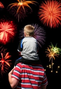 Family Celebrating with Fireworks