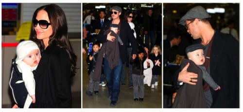 Angelina wearing Vivienne & Brad Pitt wearing Knox