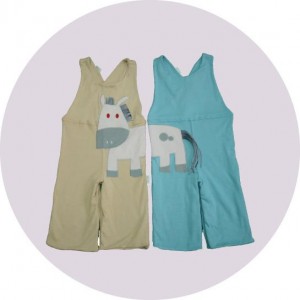 Green and blue dungarees with donkey embroidery