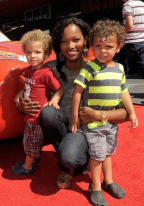 Garcelle Beauvais at World of Cars launch with sons Jax and Jaid