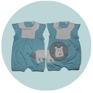 Blue Growsuits with lion embroidery