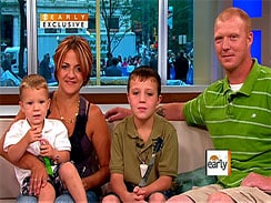 From left, Brendan, 2, Tabitha, Logan, 9, and Brent Hearn, on "The Early Show."  (CBS)