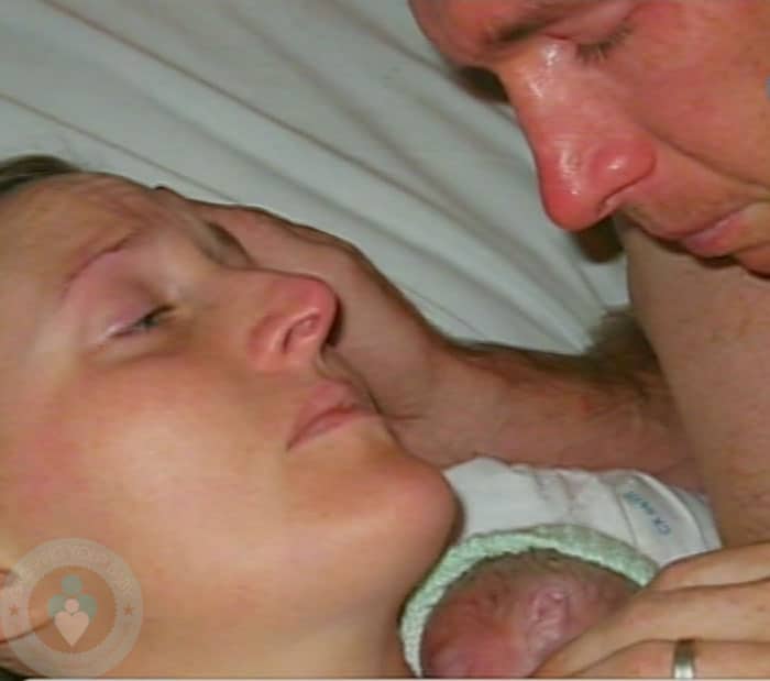 Kate and David Ogg with their son Jamie in hospital