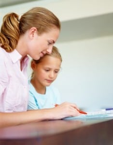 Mom and daughter doing homework