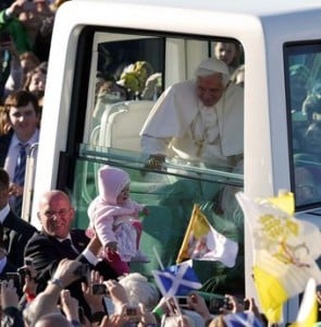 Pope Benedict XVI is handed baby Maria Tyszczak to be blessed