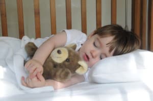 Little boy sleeping with teddy bear