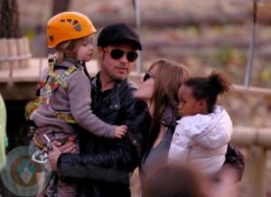 Brad Pitt with Shiloh & Angelina Jolie with daughter Zahara