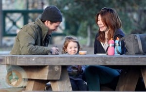 Alyson Hannigan with husband Alexis and daughter Satyana Denisof