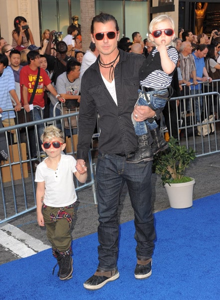 Actor Gavin Rossdale and sons Kingston Rossdale and Zuma Rossdale arrive at the Gnomeo And Juliet premiere