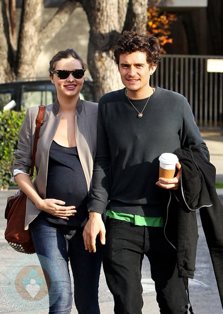 Pregnant Miranda Kerr out for a walk with husband Orlando Bloom
