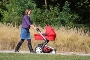 New mom strolling