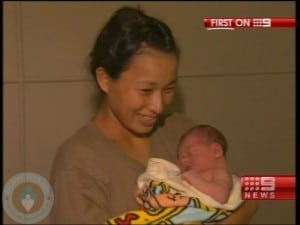 Akiko Pruss with her new baby