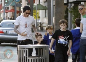 David Beckham with sons Brooklyn, Romeo and Cruz