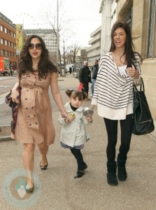 A very pregnant Myleene Klass with daughter Ava