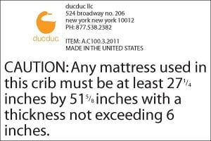 recalled ducduc crib - label