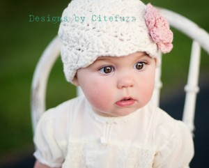 Citefuzz - Organic Cotton Flapper Baby Hat Cream with Cherry Blossom Flower