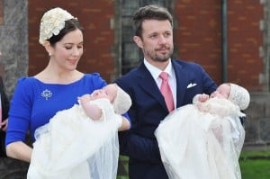 Crown Princess Mary and Crown Prince Frederik of Denmark pose with their twins Prince Vincent and Princess Josephine