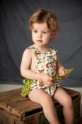 The Measure - Butterfly vintage-inspired sun suit romper, with green dot ruffles