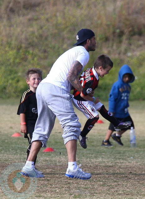 David Beckham with son Cruz at Soccer Practice