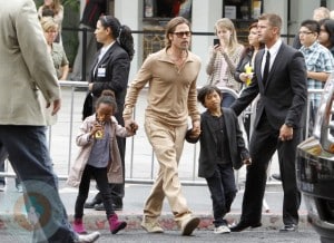 Brad Pitt with Zahara and Pax at Kung-Fu Panda Premiere