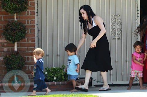 Nadya Suleman with 3 of her Octuplets