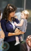 Tiffani Thiessen and daughter Harper Smith on the White Collar set