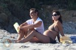 A pregnant Carla Bruni and husband Nicolas Sarkozy on Fort de Brégançon beach