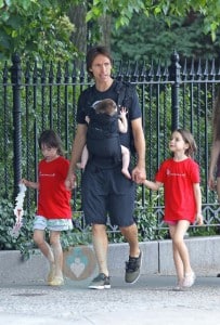 Steve Nash in Central Park with Lola and Bella and baby son Matteo