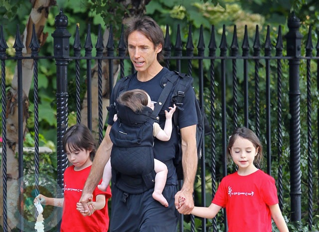 Steve Nash in Central Park with Lola and Bella and baby son Matteo