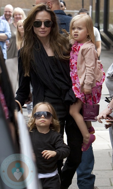 Angelina Jolie with twins Vivienne and Knox