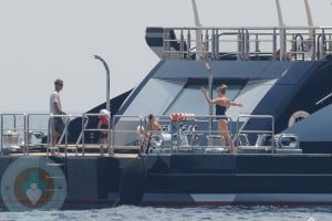 Jessica Capshaw and Christopher Gavigan on a yacht